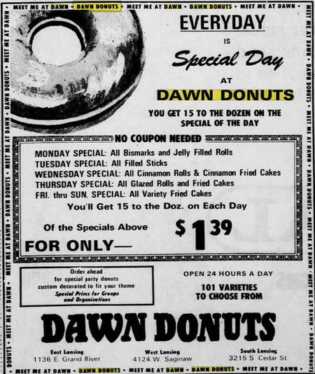 Dawn Donuts - Nov 1973 Ad (newer photo)